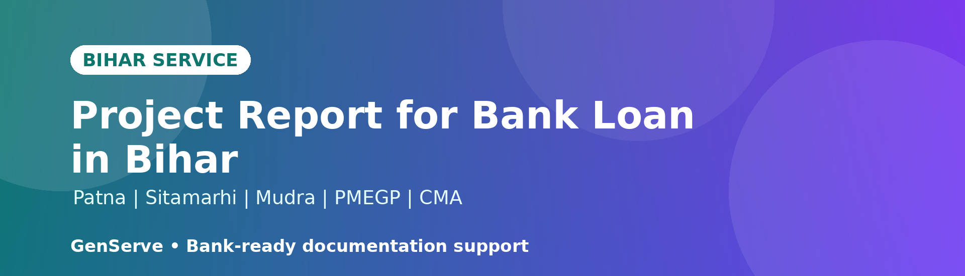 Project Report for Bank Loan in Bihar: Patna, Sitamarhi, Mudra, PMEGP and CMA Support